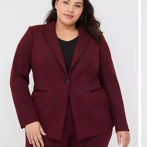 Lane Bryant NWT 22 Plus-Size Burgundy Plaid Blazer Jacket